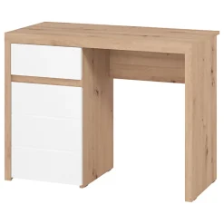 Scrivanie > Dmora Scrivania Marrone Rovere Nodi Bianco un Cassetto 2 Ripiani 98x47x74h cm, Un'anta - Anholt Bianco, Marrone Rovere Nodi
