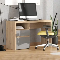 Scrivanie > Dmora Scrivania Marrone Rovere Nodi Grigio Scuro Angolare 2 Cassetti 140x124x77h cm, 5 Ripiani - Piran Grigio Scuro, Marrone Rovere Nodi