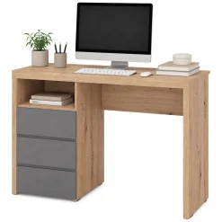 Scrivanie > Dmora Scrivania Marrone Rovere Nodi Grigio Scuro Angolare 2 Cassetti 140x124x77h cm, 5 Ripiani - Piran Grigio Scuro, Marrone Rovere Nodi