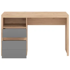 Scrivanie > Dmora Scrivania Marrone Rovere Nodi Grigio Scuro Angolare 2 Cassetti 140x124x77h cm, 5 Ripiani - Piran Grigio Scuro, Marrone Rovere Nodi