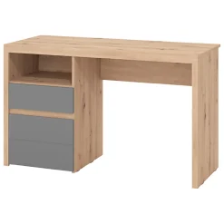 Scrivanie > Dmora Scrivania Marrone Rovere Nodi Grigio Scuro Angolare 2 Cassetti 140x124x77h cm, 5 Ripiani - Piran Grigio Scuro, Marrone Rovere Nodi