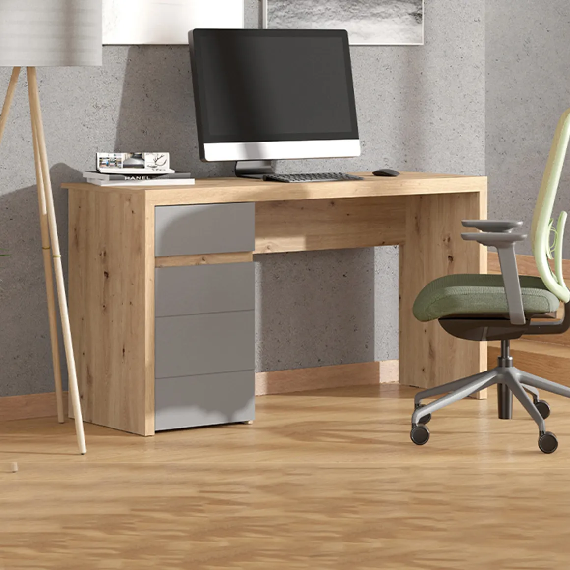 Scrivanie > Dmora Scrivania Marrone Rovere Nodi Grigio Scuro un Cassetto 2 Ripiani 98x47x74h cm, Un'anta - Anholt Grigio Scuro, Marrone Rovere Nodi