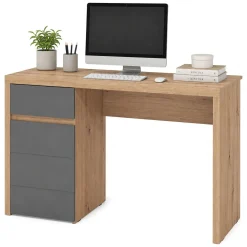 Scrivanie > Dmora Scrivania Marrone Rovere Nodi Grigio Scuro un Cassetto 2 Ripiani 98x47x74h cm, Un'anta - Anholt Grigio Scuro, Marrone Rovere Nodi