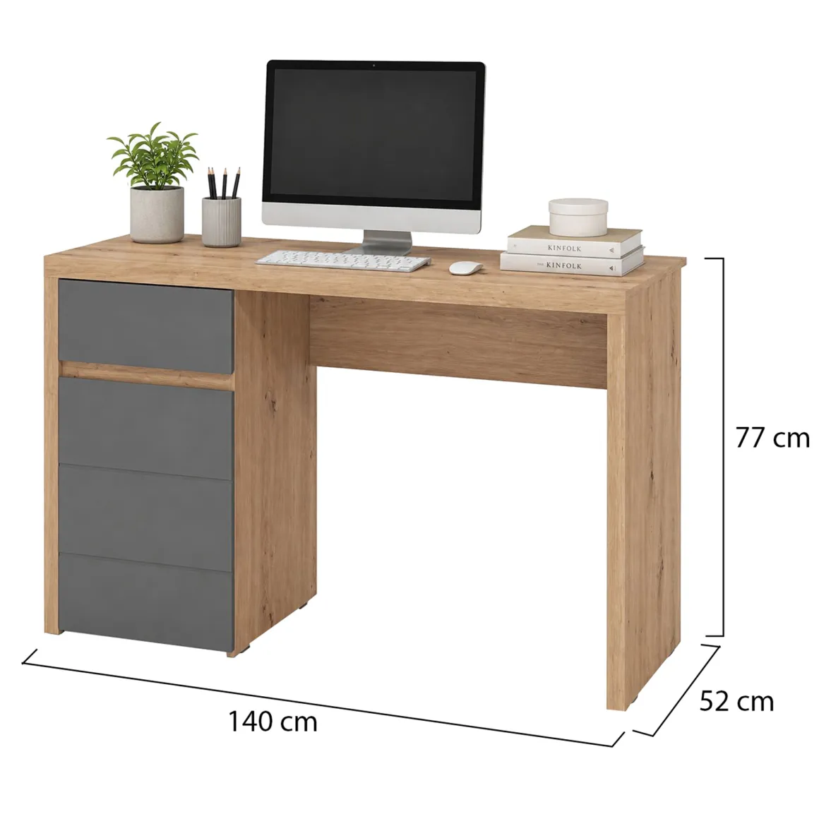 Scrivanie > Dmora Scrivania Marrone Rovere Nodi Grigio Scuro un Cassetto 2 Ripiani 98x47x74h cm, Un'anta - Anholt Grigio Scuro, Marrone Rovere Nodi