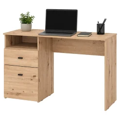Scrivanie > Dmora Scrivania Marrone Rovere Nodi Nero 5 Ripiani 5 Vani 150x58x76h cm, Colore Ripiano Marrone - Taceno Nero, Marrone Rovere Nodi