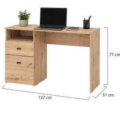 Scrivanie > Dmora Scrivania Marrone Rovere Nodi Nero 5 Ripiani 5 Vani 150x58x76h cm, Colore Ripiano Marrone - Taceno Nero, Marrone Rovere Nodi