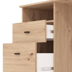 Scrivanie > Dmora Scrivania Marrone Rovere Nodi Nero 5 Ripiani 5 Vani 150x58x76h cm, Colore Ripiano Marrone - Taceno Nero, Marrone Rovere Nodi