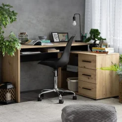 Scrivanie > Dmora Scrivania Marrone Rovere Nodi Nero Antracite 3 Ripiani 4 Vani 90x52x149h cm, Colore Ripiano Marrone - Nicotera Nero Antracite, Marrone Rovere Nodi
