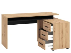 Scrivania Marrone Rovere Nodi Nero Angolare 3 Ripiani 137.5x101.5x75h cm, 3 Cassetti - Sapri