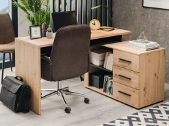 Scrivania Marrone Rovere Nodi Nero Angolare 3 Ripiani 137.5x101.5x75h cm, 3 Cassetti - Sapri