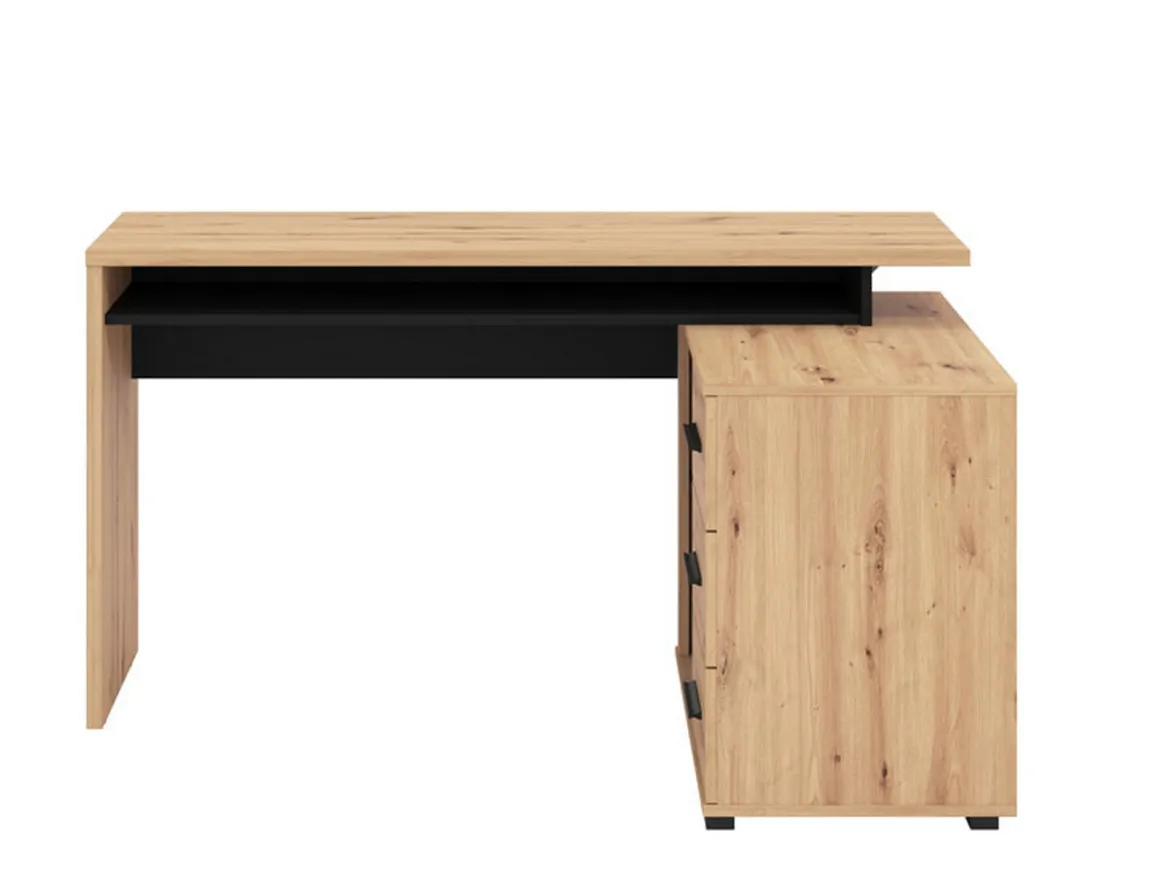 Scrivania Marrone Rovere Nodi Nero Angolare 3 Ripiani 137.5x101.5x75h cm, 3 Cassetti - Sapri