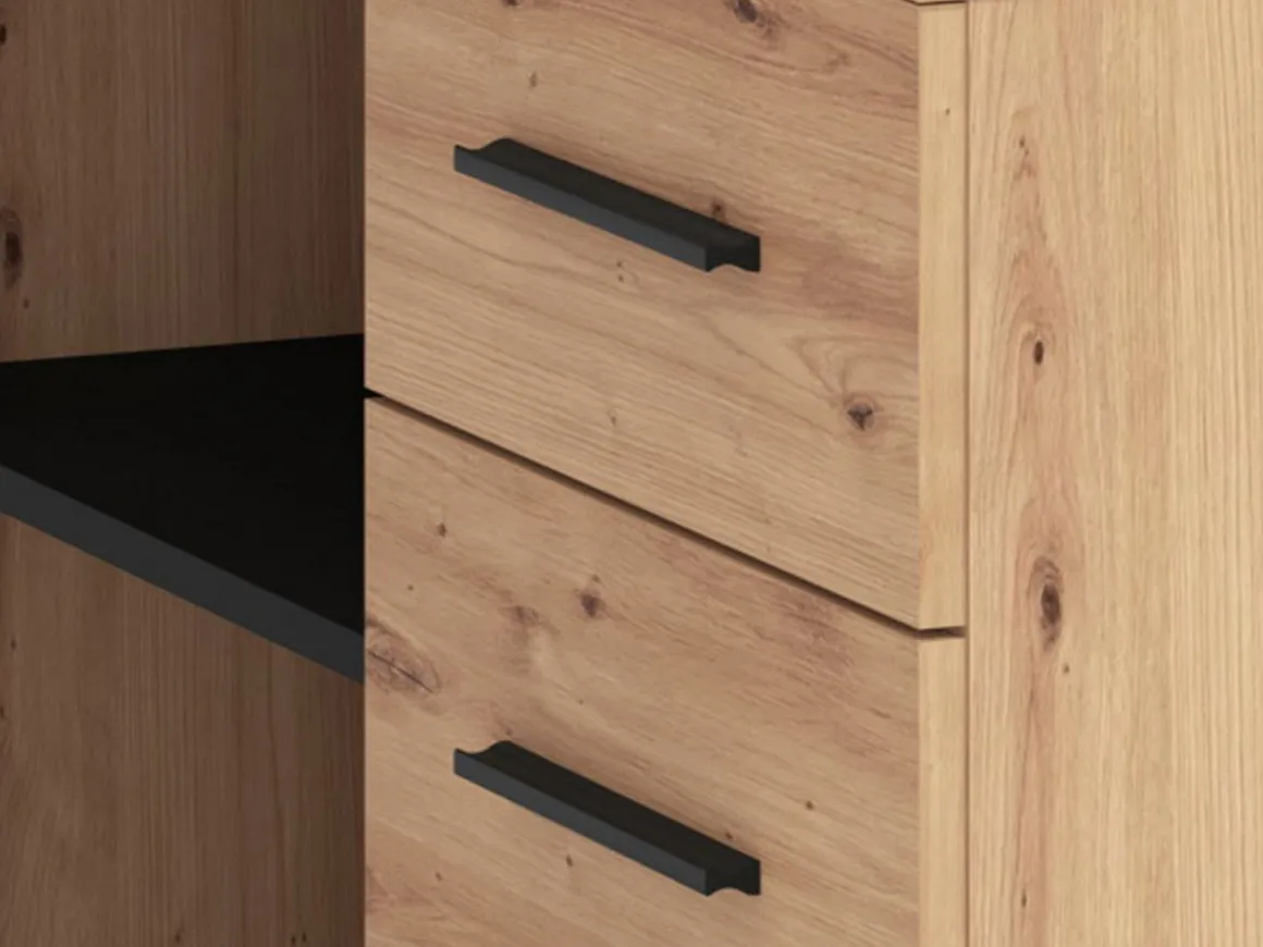 Scrivania Marrone Rovere Nodi Nero Angolare 3 Ripiani 137.5x101.5x75h cm, 3 Cassetti - Sapri