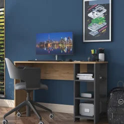 Scrivanie > Dmora Scrivania Marrone Rovere Nodi Nero Antracite 5 Ripiani 5 Vani 120x55x150h cm, con Libreria - Gradara Nero Antracite, Marrone Rovere Nodi