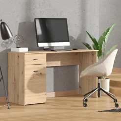Scrivanie > Dmora Scrivania Marrone Rovere Nodi Nero un Cassetto 2 Ripiani 98x45x74h cm, Un'anta - Cocham Nero, Marrone Rovere Nodi