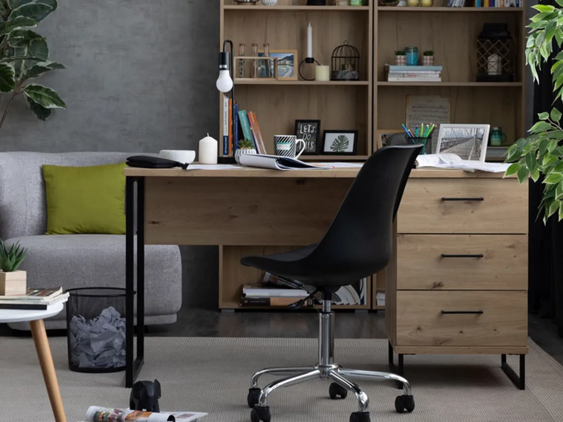 Scrivanie > Dmora Scrivania un Ripiano Sfumatura Colore Struttura Rovere Nodi 98x45x74h cm, Sfumatura Colore Ripiano Rovere Nodi - Pichil Marrone Rovere Nodi