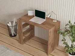 Scrivanie > Dmora Scrivania Marrone Rovere Scuro Bianco un Cassetto un Ripiano 130x50x75.5h cm, Un'anta - Petriano Bianco, Marrone Rovere Scuro