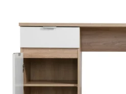 Scrivanie > Dmora Scrivania Marrone Rovere Scuro Bianco un Cassetto un Ripiano 130x50x75.5h cm, Un'anta - Petriano Bianco, Marrone Rovere Scuro