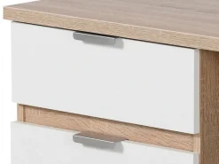 Scrivanie > Dmora Scrivania Marrone Rovere Scuro Bianco un Cassetto un Ripiano 130x50x75.5h cm, Un'anta - Petriano Bianco, Marrone Rovere Scuro