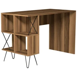 Scrivanie > Dmora Scrivania Marrone Rovere Scuro Nero Angolare 3 Ripiani 137.5x101.5x75h cm, 3 Cassetti - Sapri Nero, Marrone Rovere Scuro