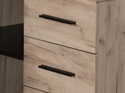 Scrivanie > Dmora Scrivania Marrone Rovere Scuro Nero Angolare 3 Ripiani 137.5x101.5x75h cm, 3 Cassetti - Sapri Nero, Marrone Rovere Scuro