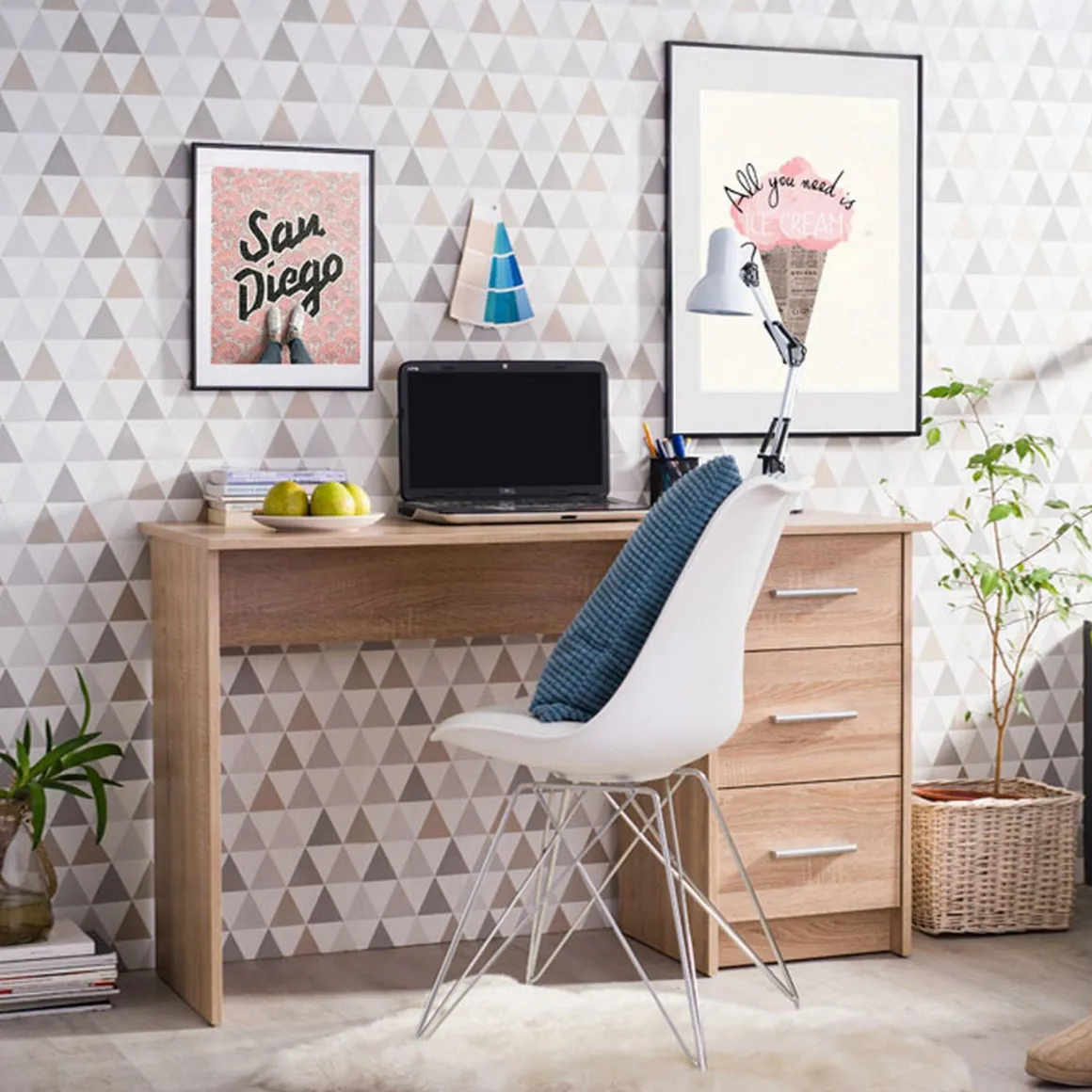 Scrivanie > Dmora Scrivania un Ripiano Sfumatura Colore Ripiano Rovere 90x40x73h cm, Materiale Piano in Legno Nobilitato - Urio Marrone Rovere