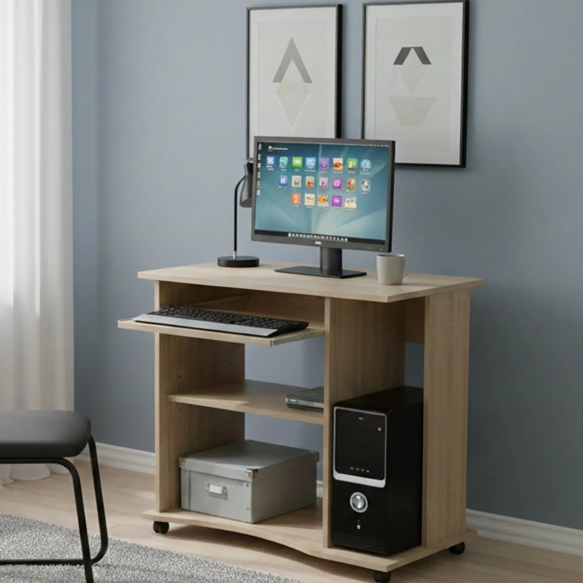 Scrivania Marrone un Cassetto un Vano 80x50x75h cm, Supporto pc - Mezzo