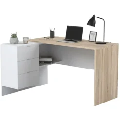 Scrivania moderna rovere e bianca 145x108cm con 2 cassetti - Agnello