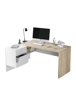 Scrivania moderna rovere e bianca 145x108cm con 2 cassetti - Agnello