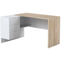 Scrivania moderna rovere e bianca 145x108cm con 2 cassetti - Agnello