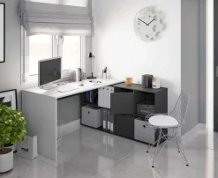 Scrivania modulabile bianca e antracite 136x139cm con libreria - Abby
