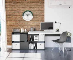 Scrivania modulabile bianca e antracite 136x139cm con libreria - Abby