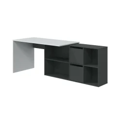 Scrivania modulabile bianca e antracite 136x139cm con libreria - Abby