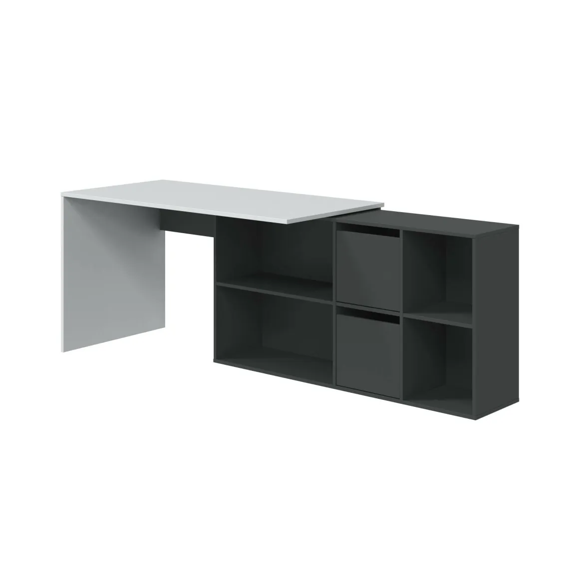 Scrivania modulabile bianca e antracite 136x139cm con libreria - Abby