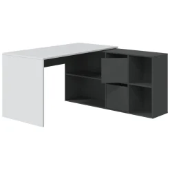 Scrivania modulabile bianca e antracite 136x139cm con libreria - Abby