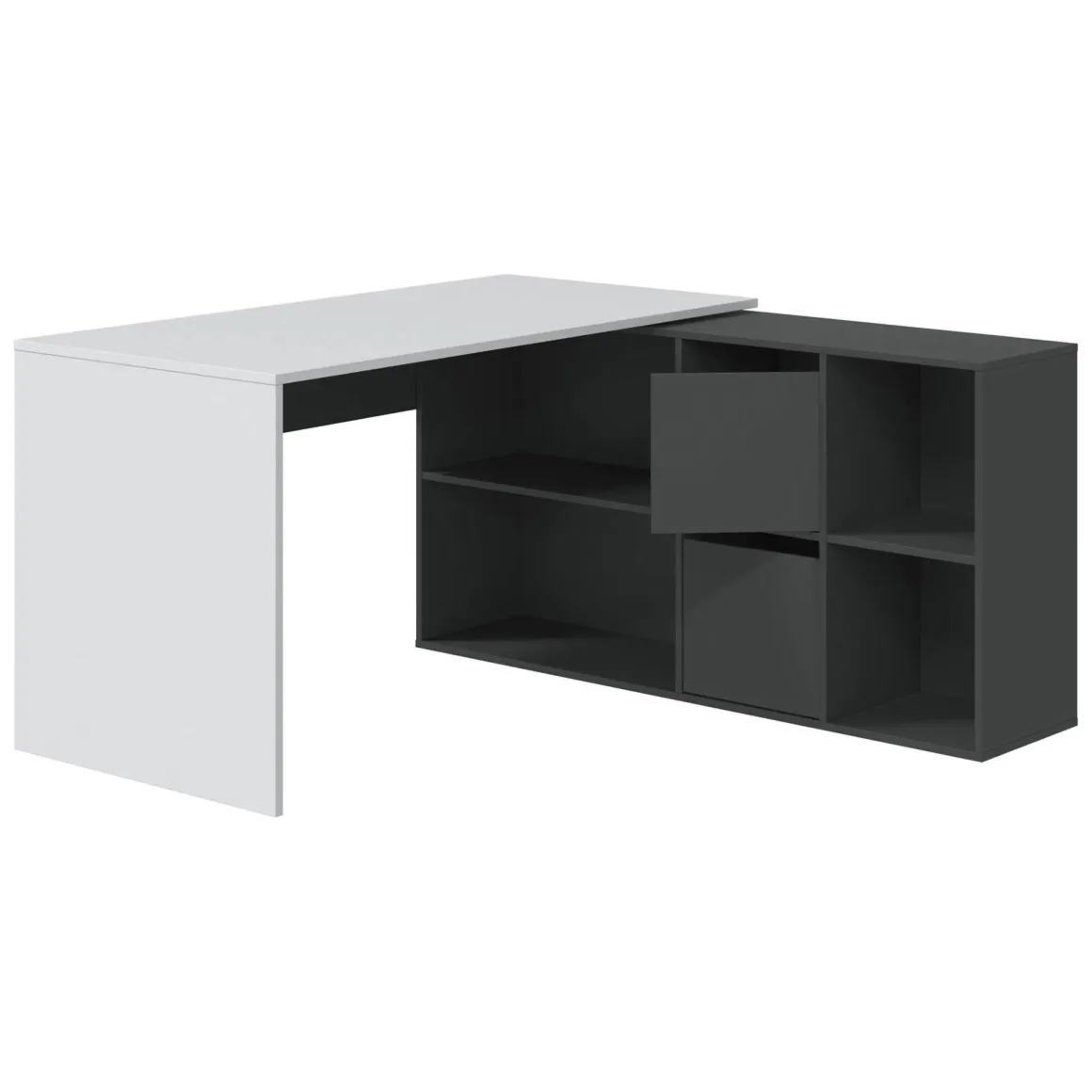 Scrivania modulabile bianca e antracite 136x139cm con libreria - Abby