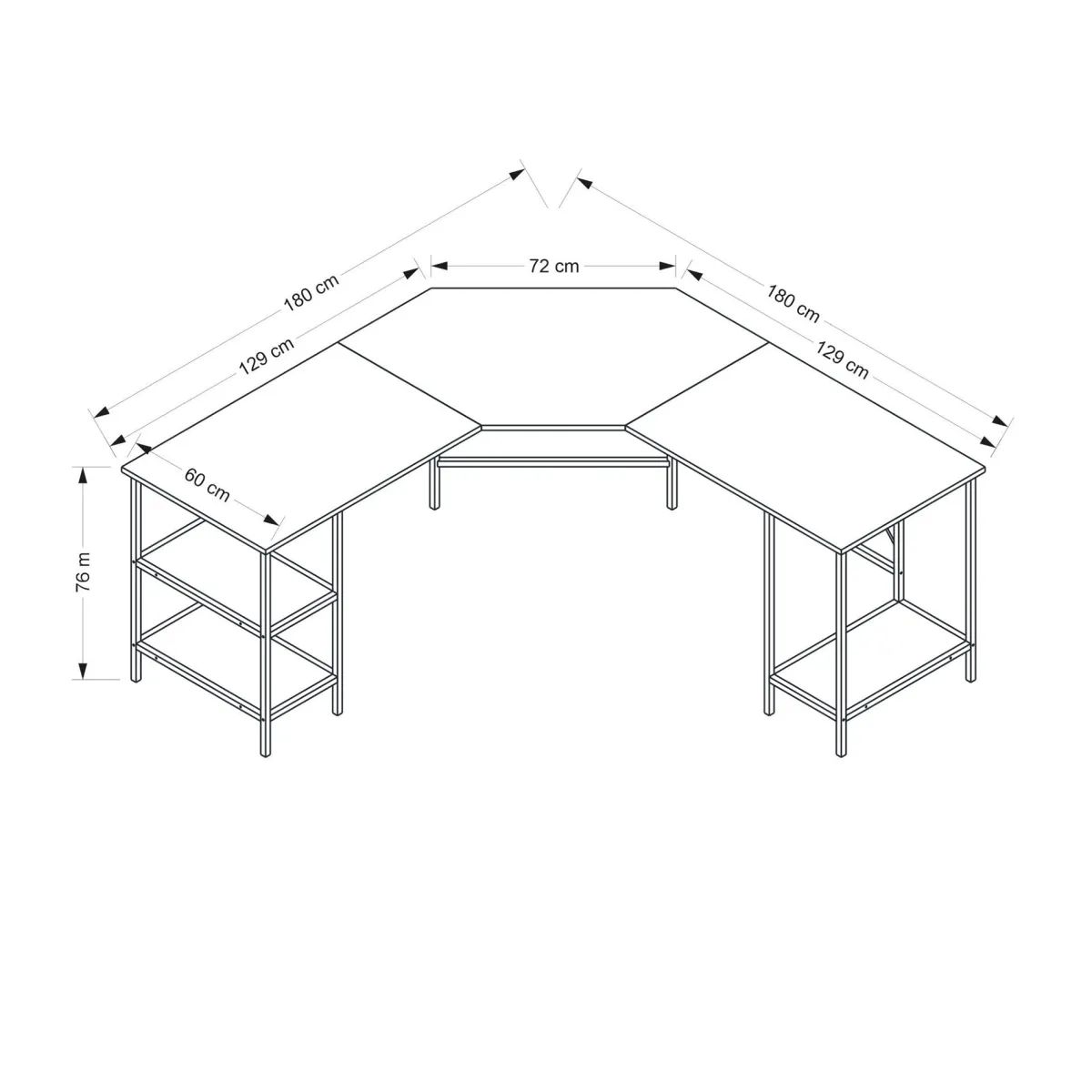 Scrivanie > Dmora Scrivania Angolare 4 Ripiani 180x60x76h cm, 3 Vani - Arcano Nero