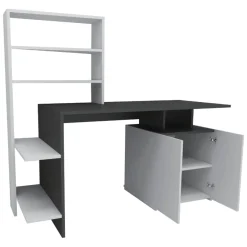 Scrivania Nero Antracite Bianco 8 Ripiani 2 Ante 146x60x74h cm, 7 Vani - Recco