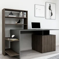 Scrivanie > Dmora Scrivania Nero Antracite Marrone 8 Ripiani 2 Ante 146x60x74h cm, 7 Vani - Recco Marrone, Nero Antracite