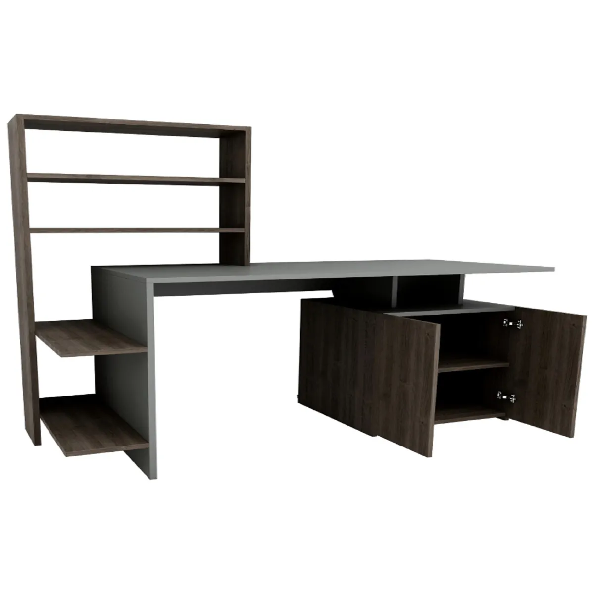 Scrivanie > Dmora Scrivania Nero Antracite Marrone 8 Ripiani 2 Ante 146x60x74h cm, 7 Vani - Recco Marrone, Nero Antracite