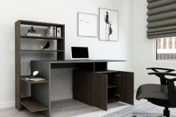 Scrivanie > Dmora Scrivania Nero Antracite Marrone 8 Ripiani 2 Ante 146x60x74h cm, 7 Vani - Recco Marrone, Nero Antracite