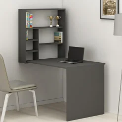 Scrivanie > Dmora Scrivania 5 Ripiani Angolare 80x80x74h cm, 4 Vani - Panchia Nero Antracite