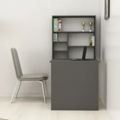 Scrivania Nero Antracite 5 Ripiani 6 Vani 59x90x74h cm, con Libreria - Veglio