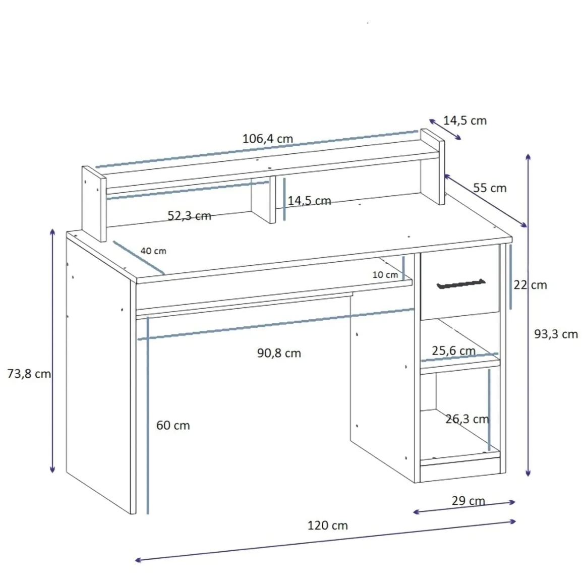 Scrivanie > Dmora Scrivania 6 Ripiani Un'anta 120x55x74h cm, 7 Vani - Donnas Nero Antracite