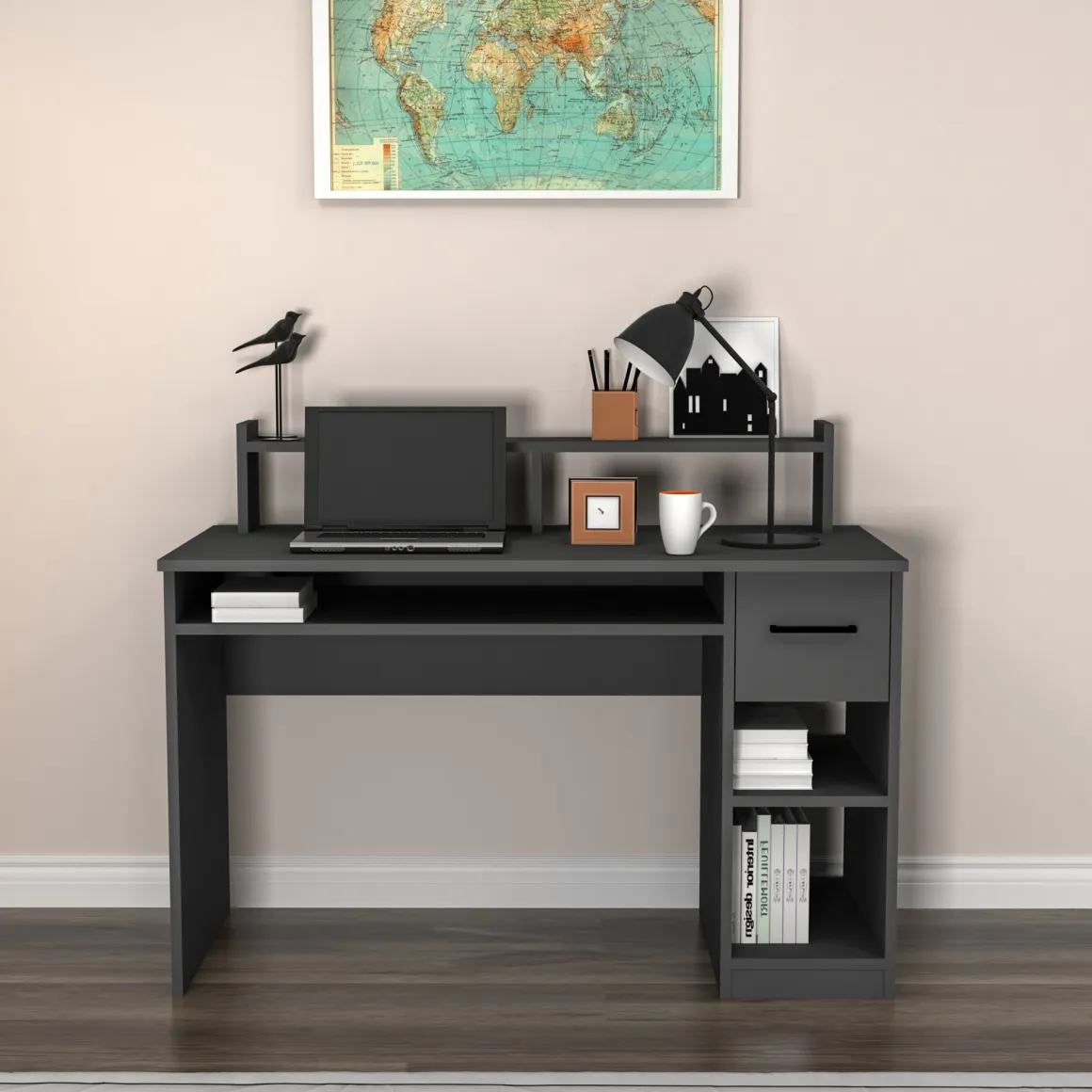 Scrivanie > Dmora Scrivania 6 Ripiani Un'anta 120x55x74h cm, 7 Vani - Donnas Nero Antracite