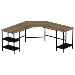 Scrivania Nero Marrone Rovere Angolare 4 Ripiani 180x60x76h cm, 3 Vani - Arcano