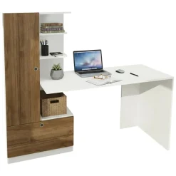 Scrivania No bianca e noce 149x61cm con libreria - Sordio