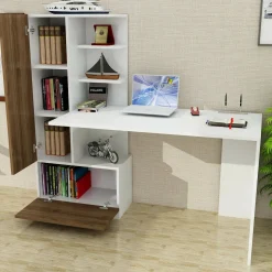 Scrivania No bianca e noce 149x61cm con libreria - Sordio
