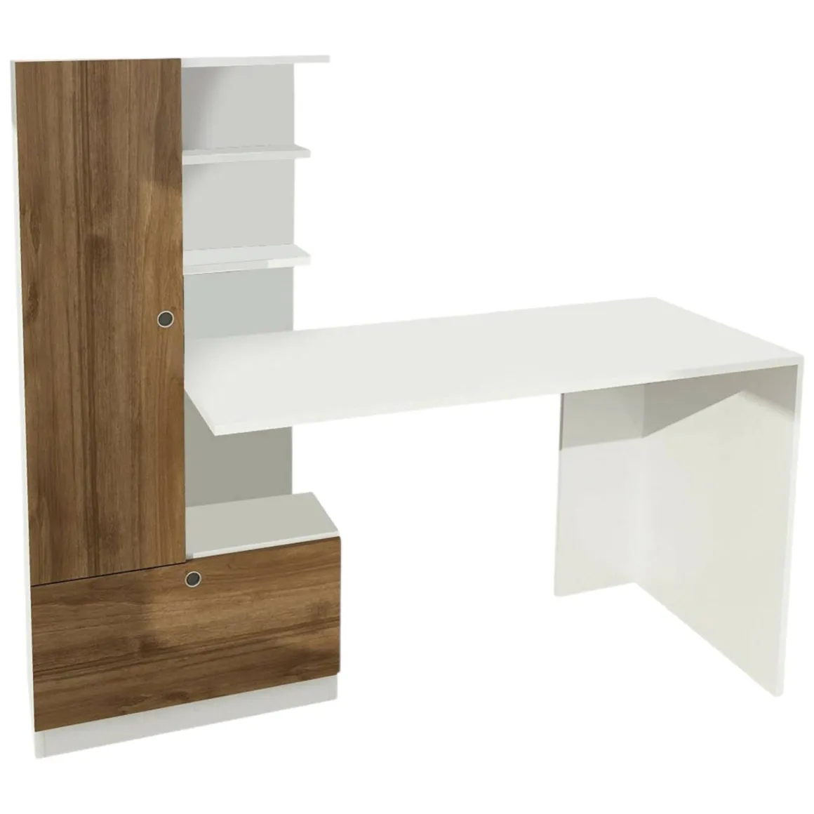 Scrivania No bianca e noce 149x61cm con libreria - Sordio