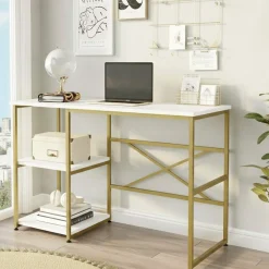 Scrivanie > Dmora Scrivania No bianca e oro 120x60cm con libreria - Giusto Oro, Bianco