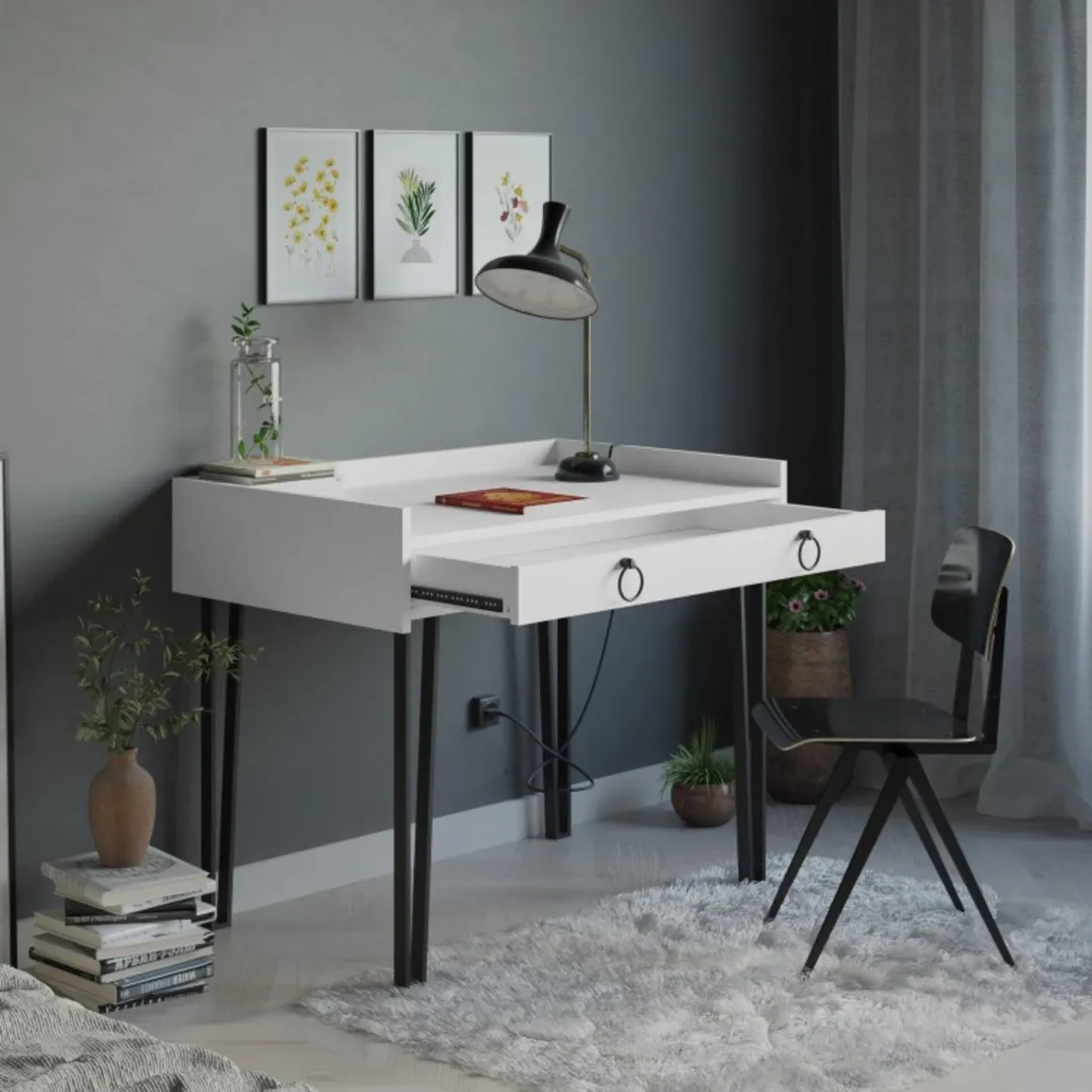 Scrivania No bianca 100x62cm con 1 cassetto - Pollino